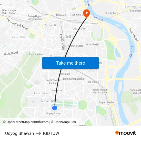 Udyog Bhawan to IGDTUW map