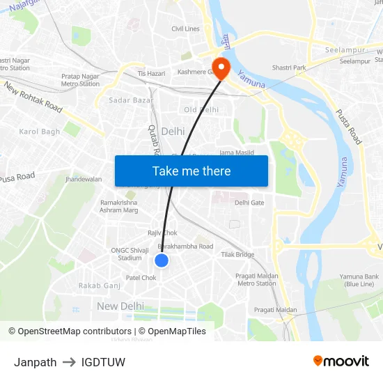 Janpath to IGDTUW map