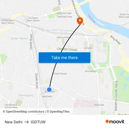New Delhi to IGDTUW map
