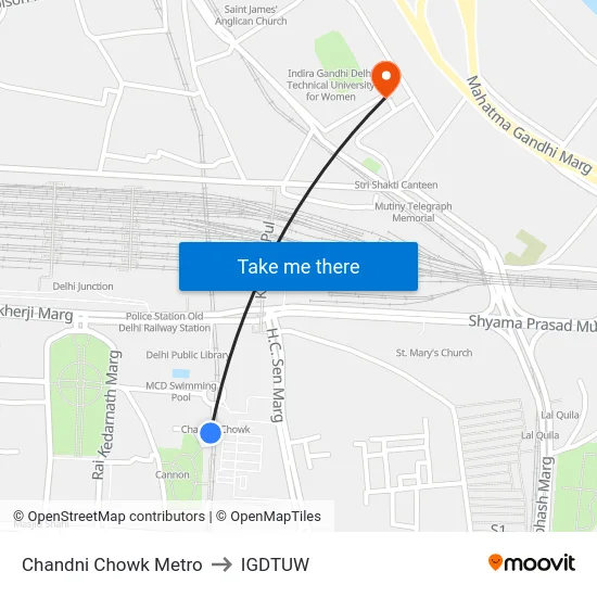 Chandni Chowk Metro to IGDTUW map