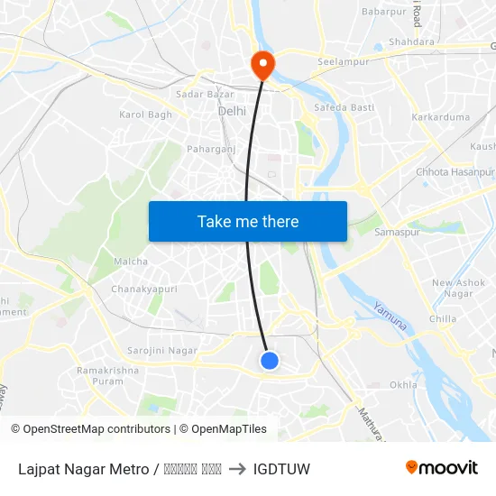 Lajpat Nagar Metro / लाजपत नगर to IGDTUW map
