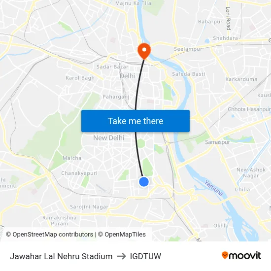 Jawahar Lal Nehru Stadium to IGDTUW map