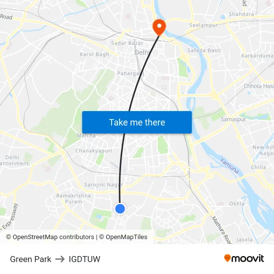 Green Park to IGDTUW map