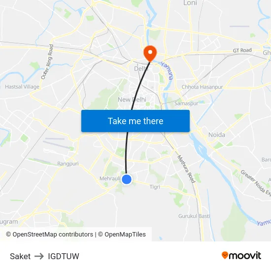 Saket to IGDTUW map