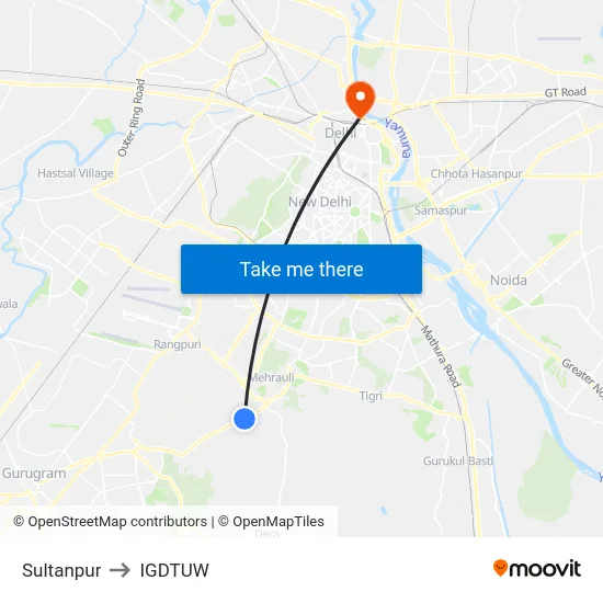 Sultanpur to IGDTUW map