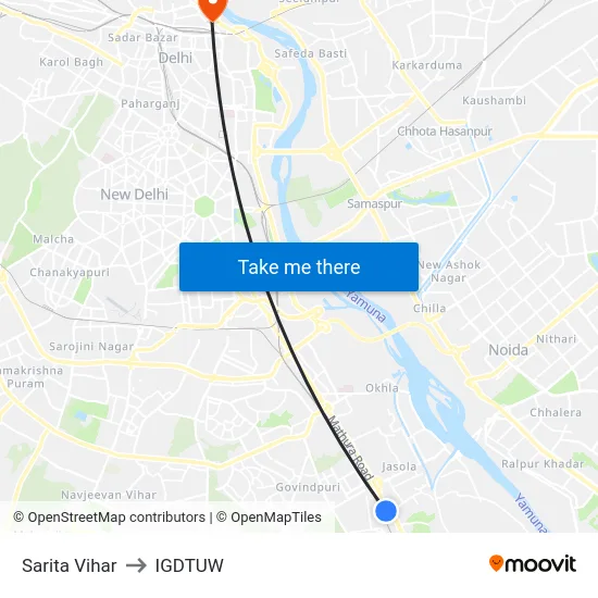 Sarita Vihar to IGDTUW map