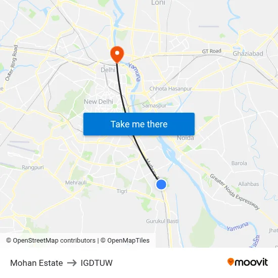Mohan Estate to IGDTUW map