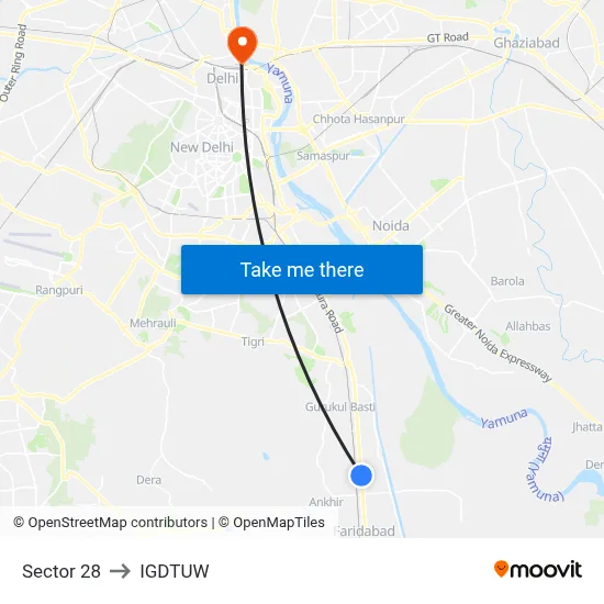 Sector 28 to IGDTUW map