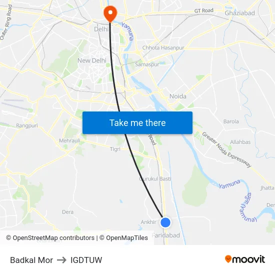 Badkal Mor to IGDTUW map