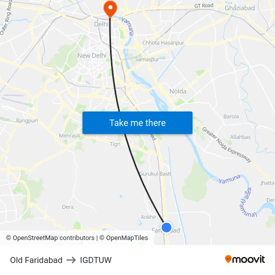 Old Faridabad to IGDTUW map