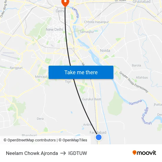 Neelam Chowk Ajronda to IGDTUW map