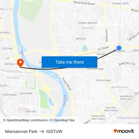 Mansarovar Park to IGDTUW map