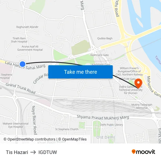 Tis Hazari to IGDTUW map