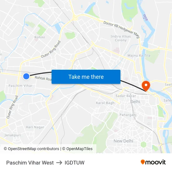 Paschim Vihar West to IGDTUW map