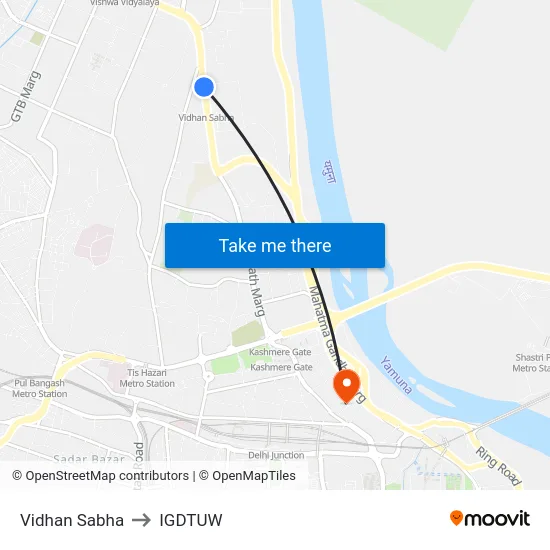 Vidhan Sabha to IGDTUW map