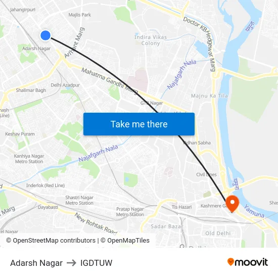Adarsh Nagar to IGDTUW map