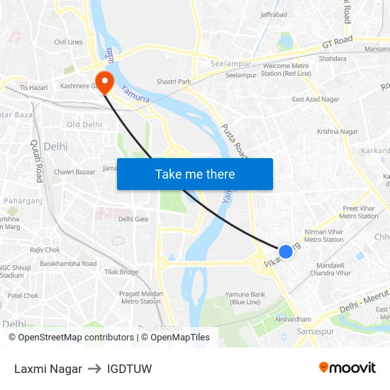 Laxmi Nagar to IGDTUW map