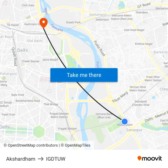 Akshardham to IGDTUW map