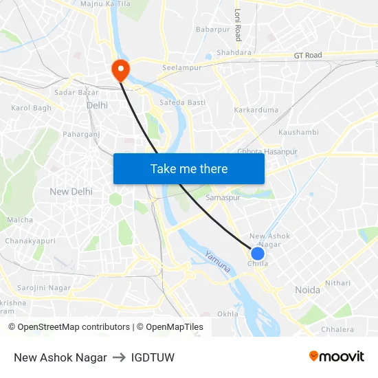 New Ashok Nagar to IGDTUW map