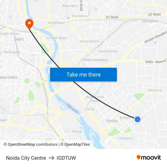 Noida City Centre to IGDTUW map