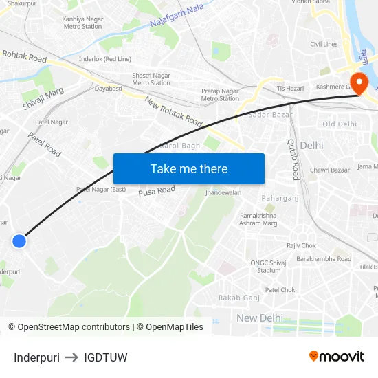 Inderpuri to IGDTUW map