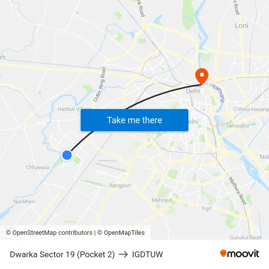 Dwarka Sector 19 (Pocket 2) to IGDTUW map