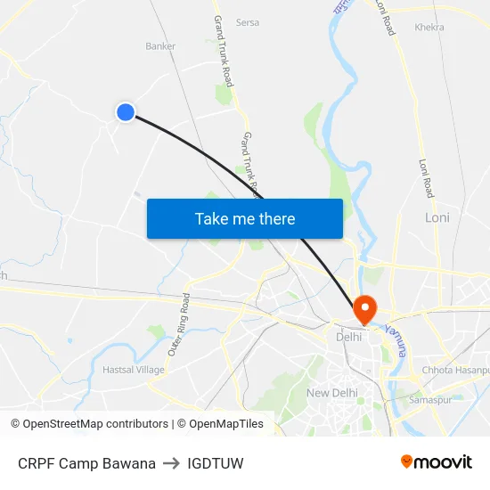 CRPF Camp Bawana to IGDTUW map