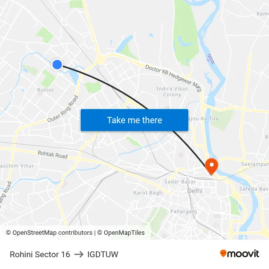 Rohini Sector 16 to IGDTUW map