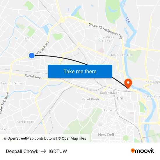 Deepali Chowk to IGDTUW map