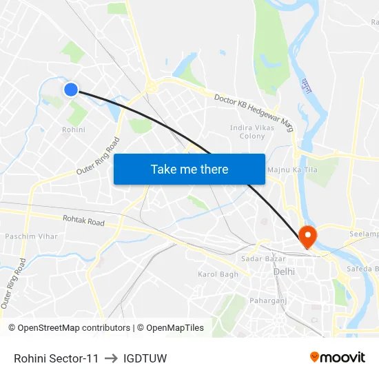 Rohini Sector-11 to IGDTUW map