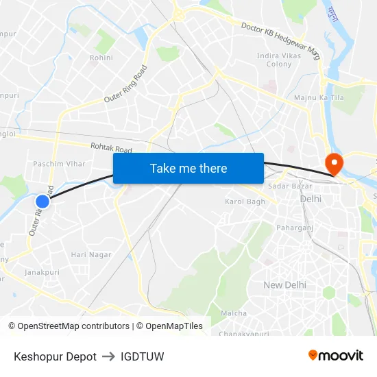 Keshopur Depot to IGDTUW map