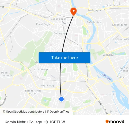 Kamla Nehru College to IGDTUW map