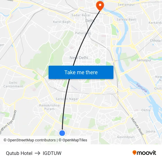 Qutub Hotel to IGDTUW map