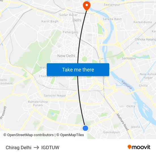 Chirag Delhi to IGDTUW map