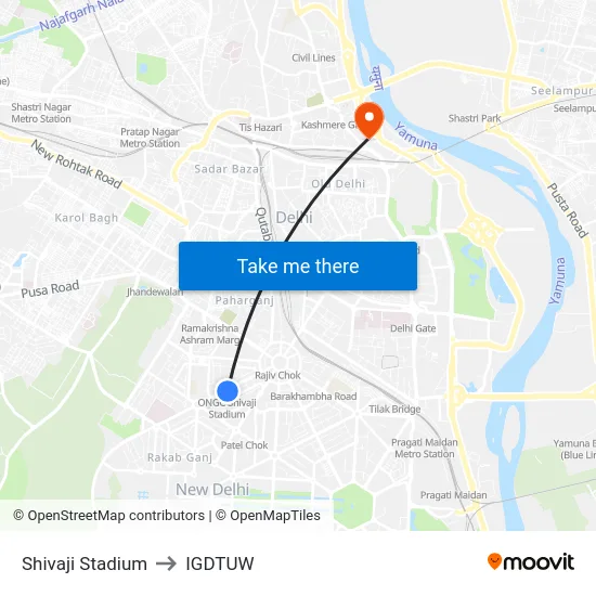Shivaji Stadium to IGDTUW map