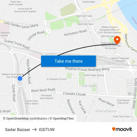 Sadar Bazaar to IGDTUW map