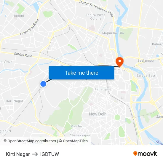 Kirti Nagar to IGDTUW map
