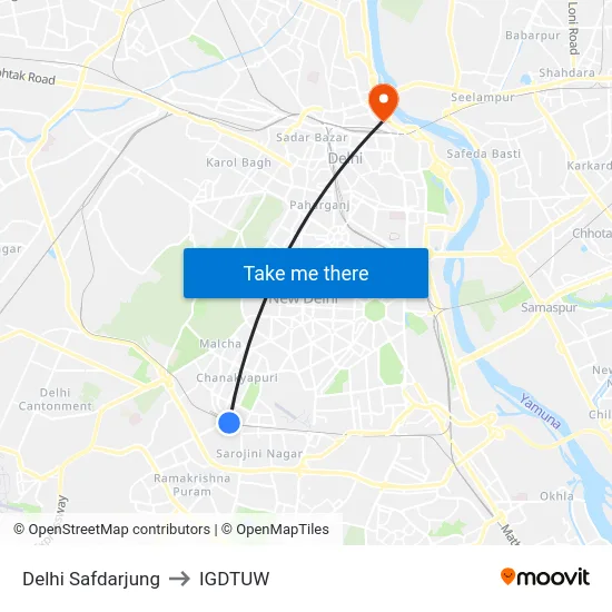 Delhi Safdarjung to IGDTUW map
