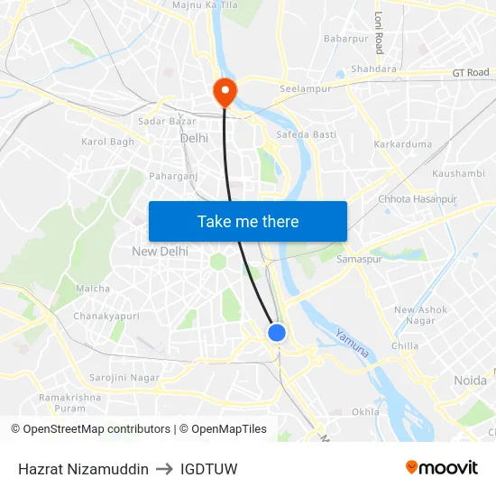Hazrat Nizamuddin to IGDTUW map