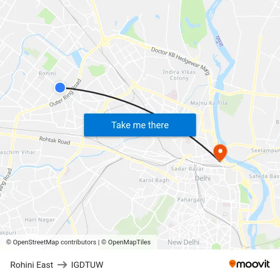 Rohini East to IGDTUW map