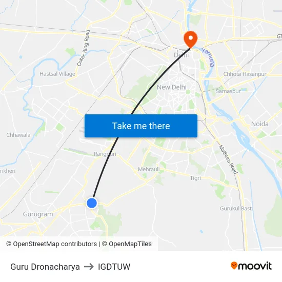 Guru Dronacharya to IGDTUW map