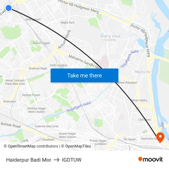 Haiderpur Badi Mor to IGDTUW map
