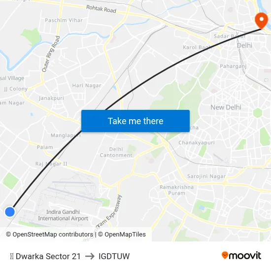 ✈ Dwarka Sector 21 to IGDTUW map