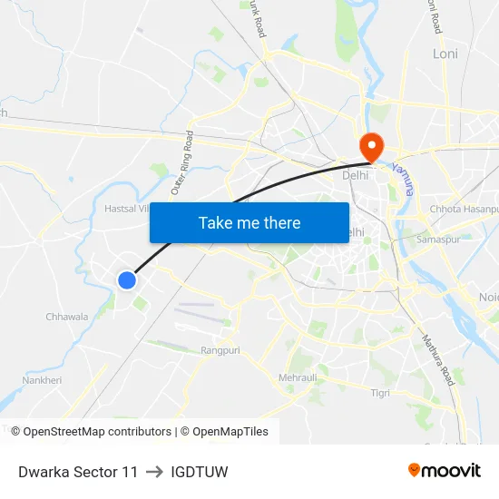 Dwarka Sector 11 to IGDTUW map