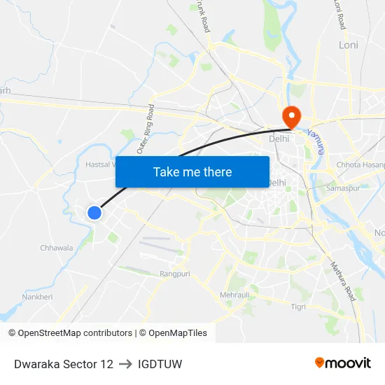 Dwaraka Sector 12 to IGDTUW map