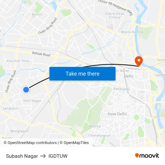 Subash Nagar to IGDTUW map