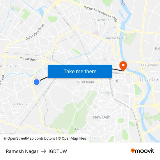 Ramesh Nagar to IGDTUW map