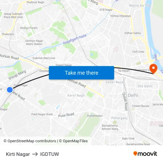 Kirti Nagar to IGDTUW map