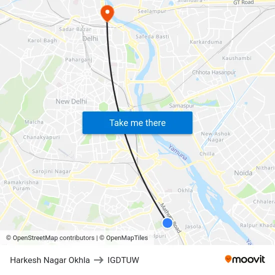 Harkesh Nagar Okhla to IGDTUW map