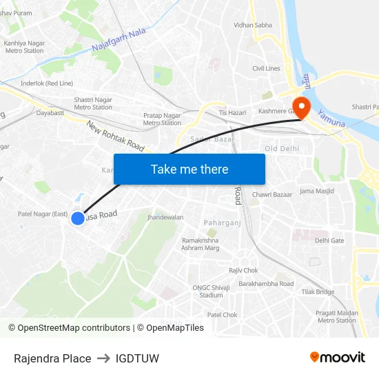 Rajendra Place to IGDTUW map